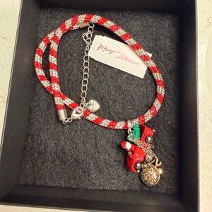 Betsey Johnson Red and Silver Holiday Charm Beaded Necklace